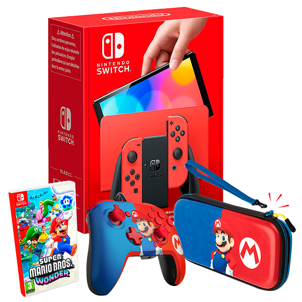 Pack Nintendo Switch Oled Roja + Super Mario Bros Wonder + Funda PDP Deluxe Mario + Mando con cable PDP Faceoff Deluxe Mario
                                    image number 0