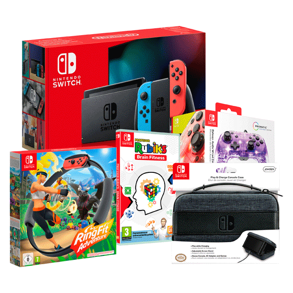 Pack Nintendo Switch Neon + Ring Fit + Professor Rubik + funda + comandament Wired Controller Afterglow Prismatic llicenciat 
                        image number 0