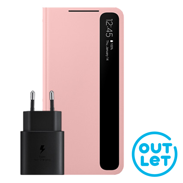 Smart Clear View Cover S21 Pink + Outlet Gift Charging Adapter