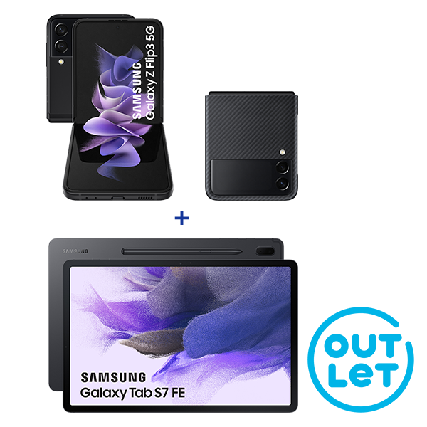 Pack Galaxy ZFlip 3 256GB Black + Tab S7 FE 128Gb+ Aramid Cover de regalo Outlet
