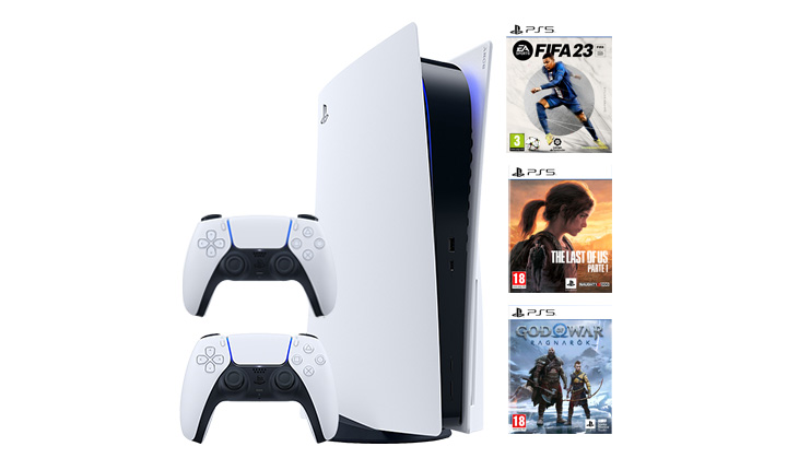 Pack PlayStation5 + Dualsense Blanco + The Last of us Part1 + God of War Ragnarök + Fifa 23