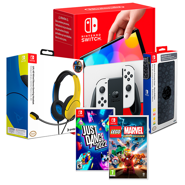Pack Nintendo Switch OLED + Just Dance 2022 + LEGO Marvel Super Héroes + auricular + funda protectora