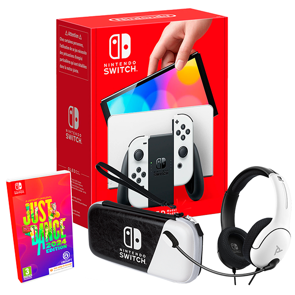 Pack Nintendo Switch Oled Blanca + Just Dance 2024 + Funda PDP Deluxe + Auriculars amb cable PDP LVL40