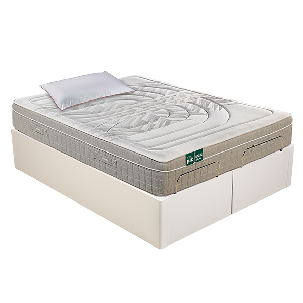Pikolin adjustable bed including an adjustable mattress, white motorised divan and free pillow