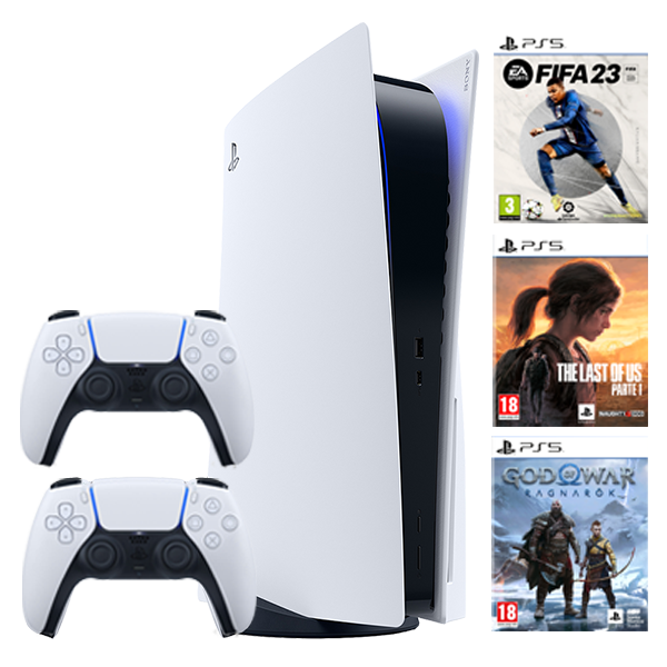 Pack PlayStation5 + Dualsense White + The Last of us Part1 + God of War Ragnarök + Fifa 23