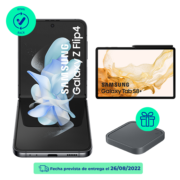 Pack Galaxy Z Flip4 256GB Graphite + Tab S8 Plus 128GB wifi GRAY + Wireless Charger Pad de regal