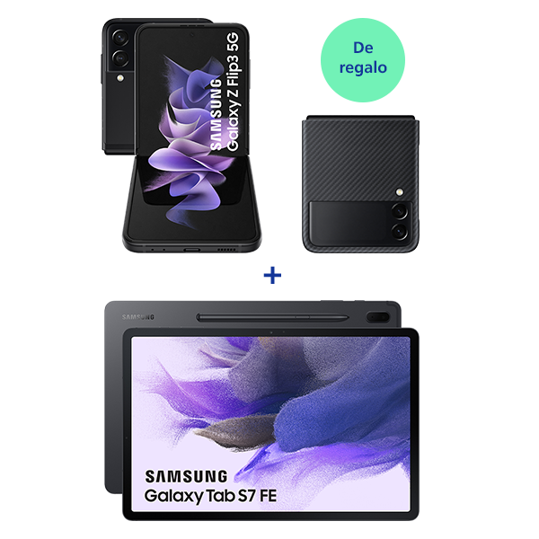 Pack Galaxy ZFlip 3 256GB Black + Tab S7 FE 128Gb+ Aramid Cover de regalo