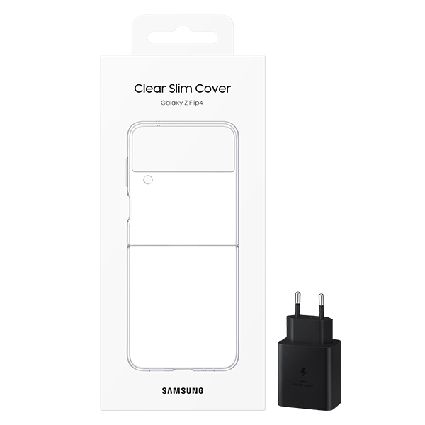 Pack Funda Clear Slim Cover Transparente Z Flip4 + cargador de pared 45W