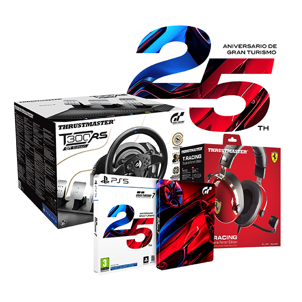 Thrustmaster T300RS GT EDITION Steering Wheel Pack + T. Racing Scuderia Ferrari Edition Headphones + Ps5 GT 7 25th Anniversary Game
                                    image number 0