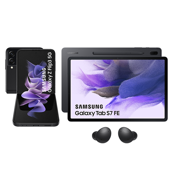 Pack Galaxy ZFlip 3 256GB Black SM-F711BZKEEUB + Buds 2 + Tab S7 FE Black 128GB wifi SM-T733NZKEEUB